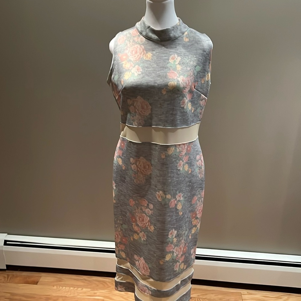 Kardashian Kollection Long Grey Floral Dress